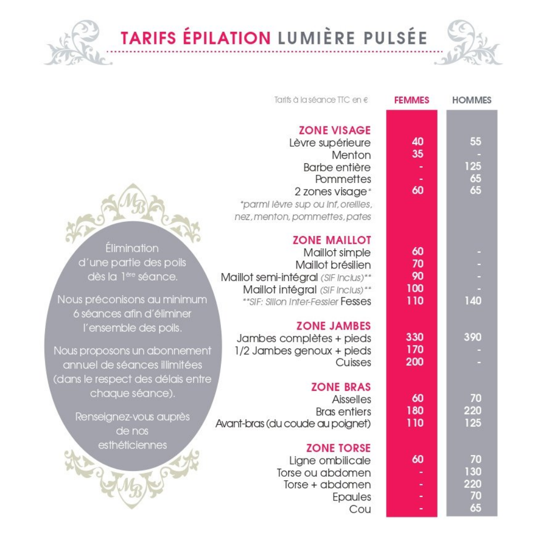 tarif epilation lumiere pulsee
